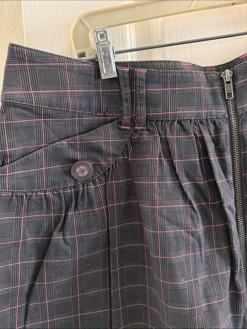 vintage DKNY Jeans plaid mini skirt features a classic Y2K grunge aesthetic